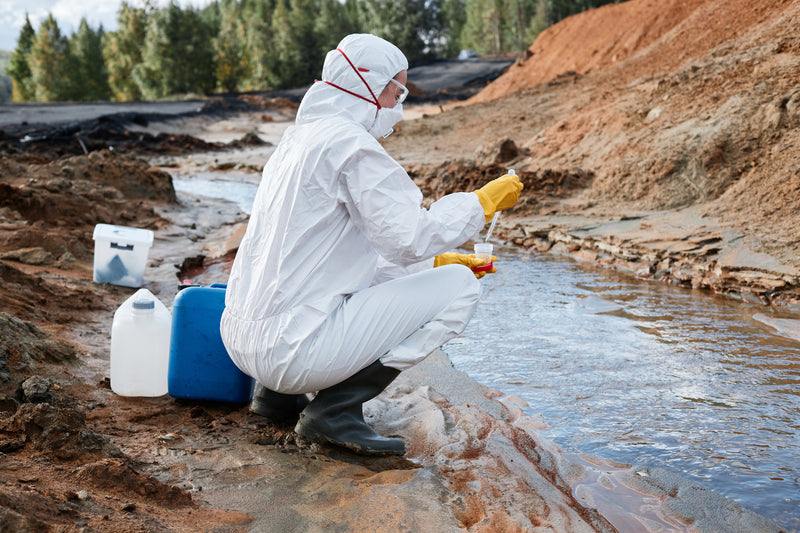 Científico tomando muestras de agua para realizar pruebas